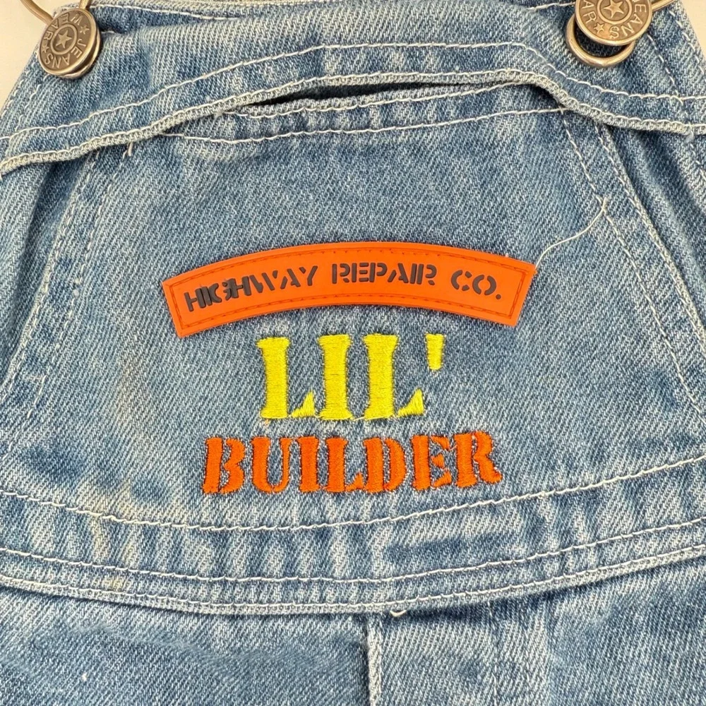 Vtg‎ Lil' Builder Denim Overalls – Tape Measure Straps & Road Crew Patch 3-6 mo.